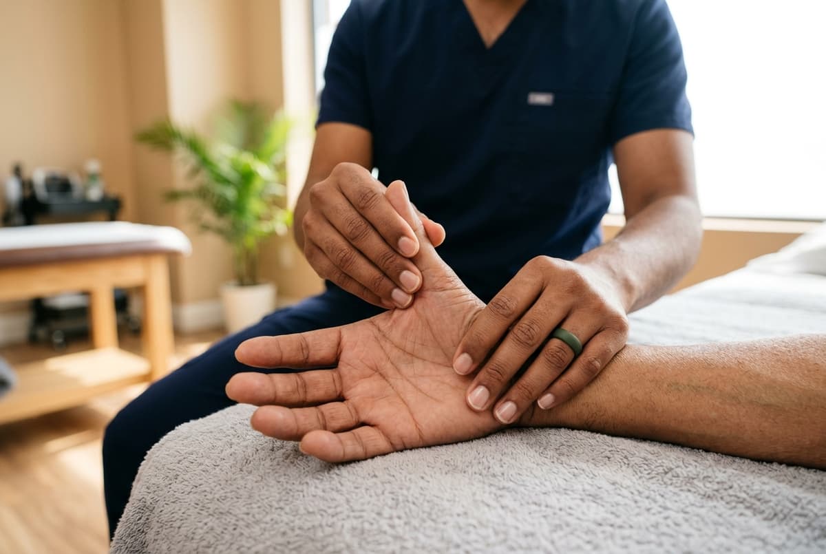 Manual 1st CMC joint traction and radial thumb mobilization for De Quervain's tenosynovitis at Zen Physiotherapy Clinic Nashik