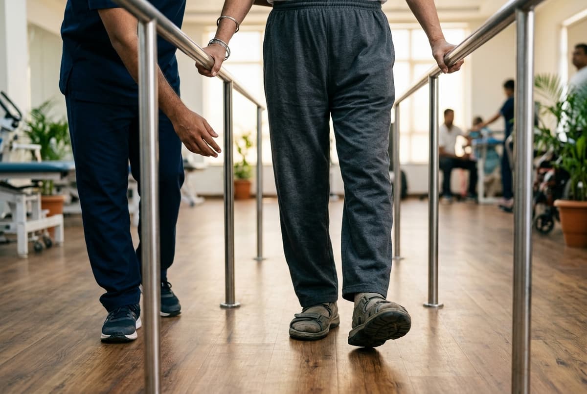 Geriatric balance and gait symmetry re-education along parallel bars at Zen Physiotherapy Clinic Nashik
