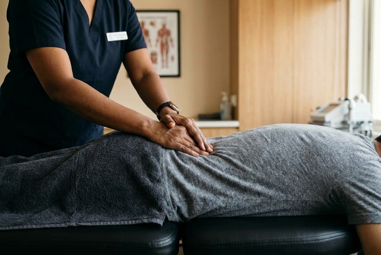 Clinical lumbar segmental PA mobilization and manual therapy for lower back pain at Zen Physiotherapy Clinic Nashik