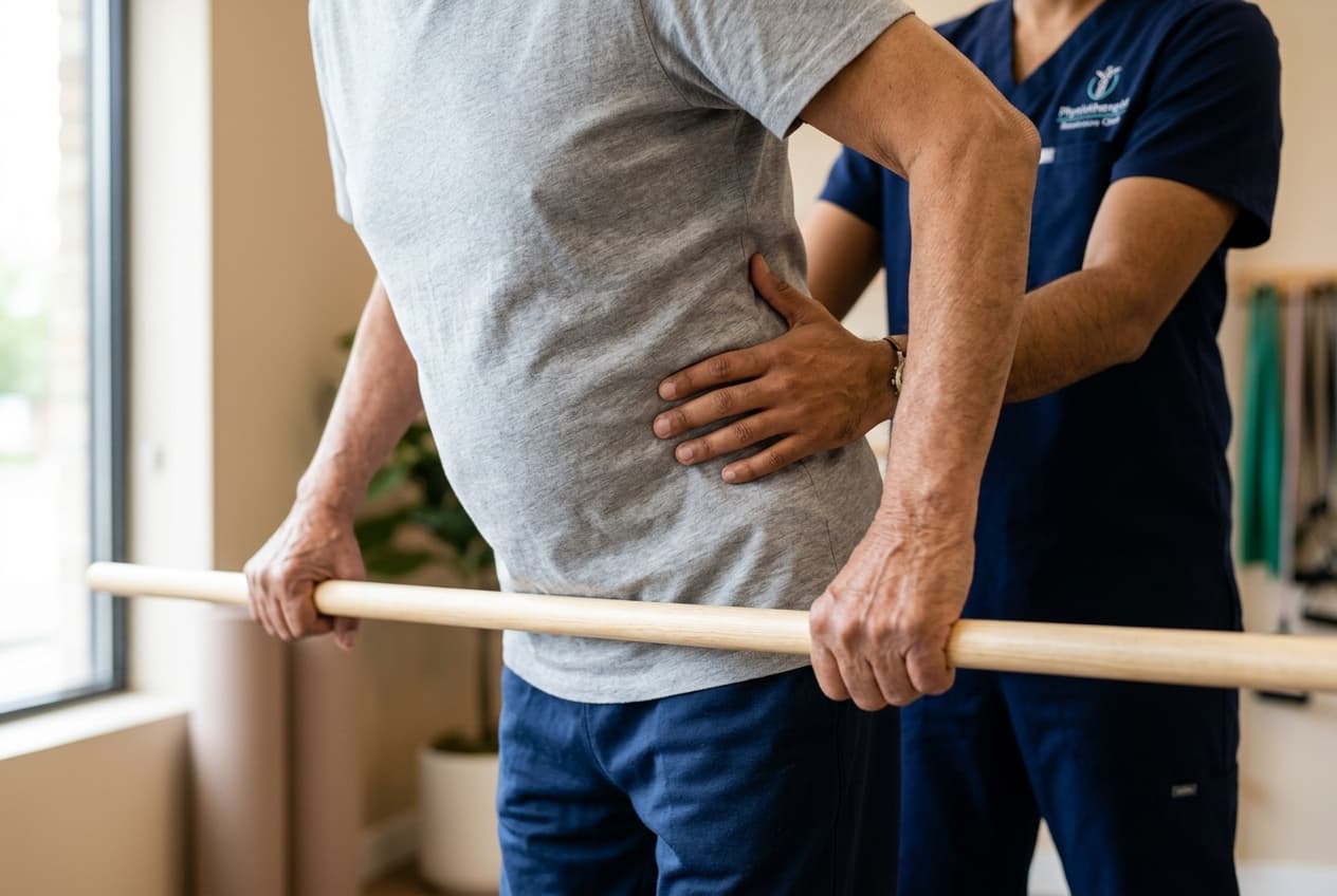 Upright weight-bearing dowel bar alignment and bone density exercise for osteoporosis at Zen Physiotherapy Clinic Nashik