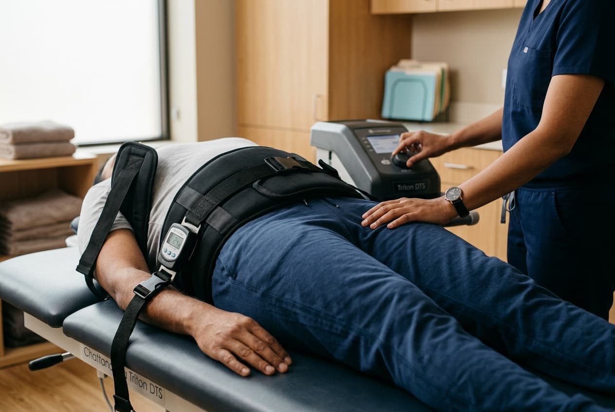 Computerized spinal decompression traction table for herniated lumbar disc relief at Zen Physiotherapy Clinic Nashik